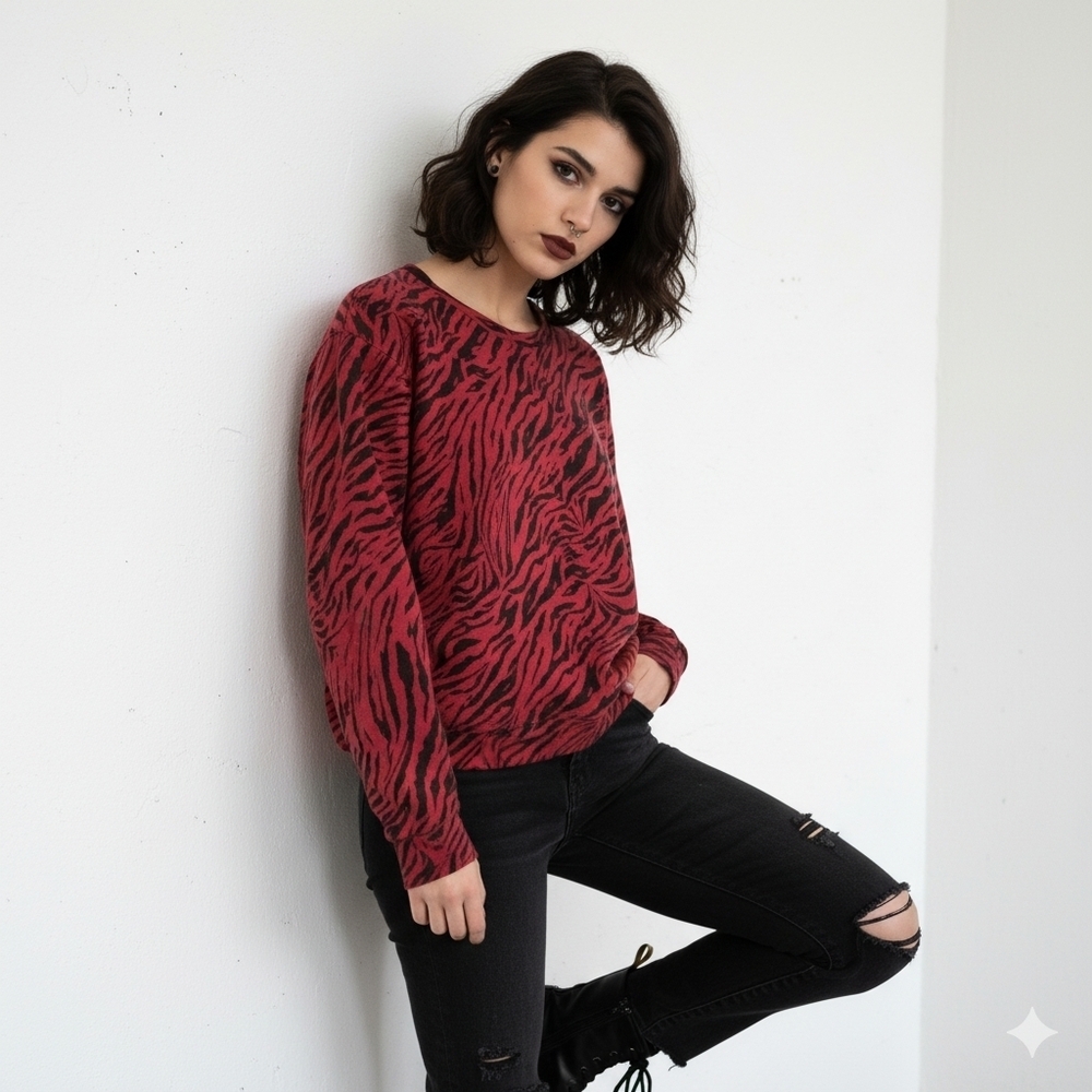 Sundry Women's Size Small (1) Red Zebra Print Lightweight Pull Over Sweater